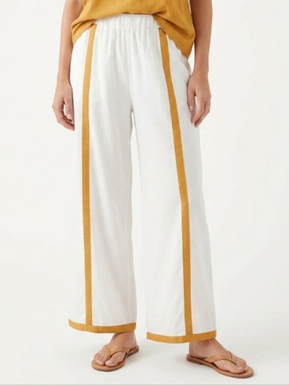 Trendy Cream Pants With Gold Mustard Detail Wide Leg